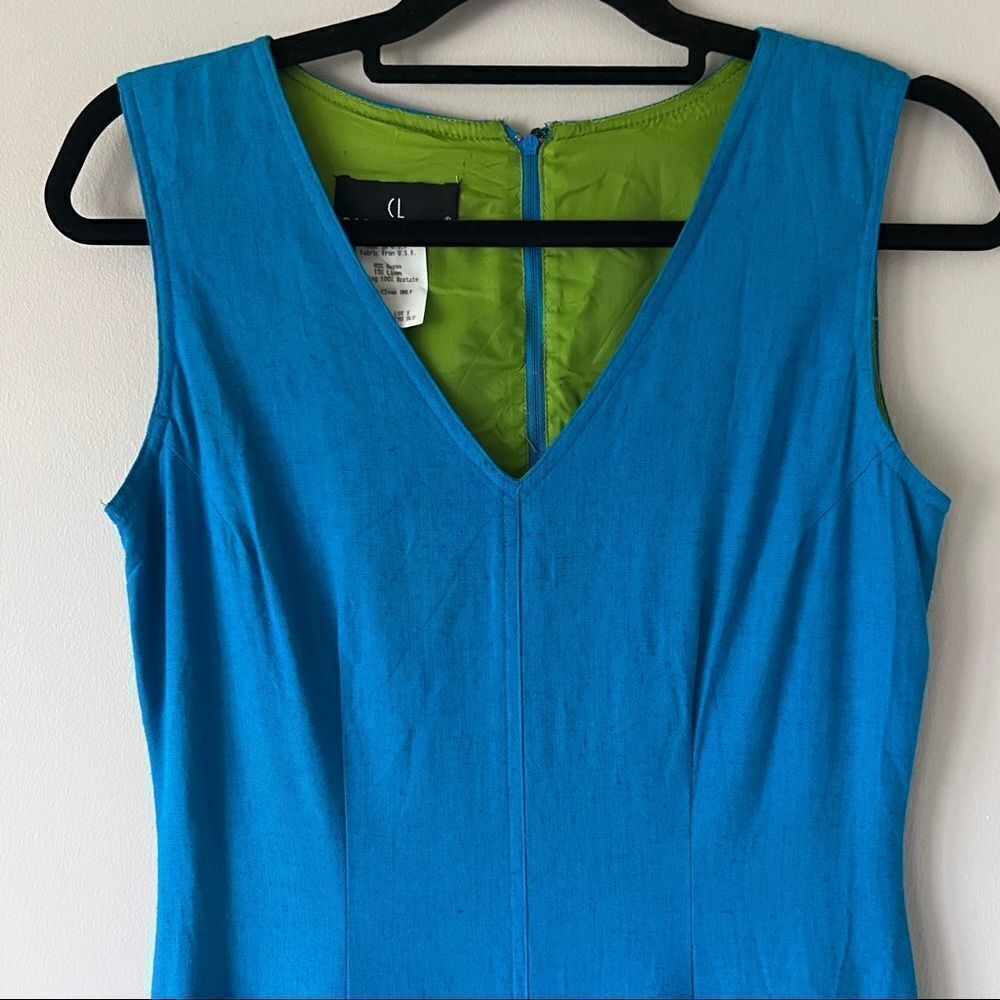 Carole Little‎ Sleeveless Blue V-Neck Linen Blend Midi Dress Size 4 - Picture 5 of 10